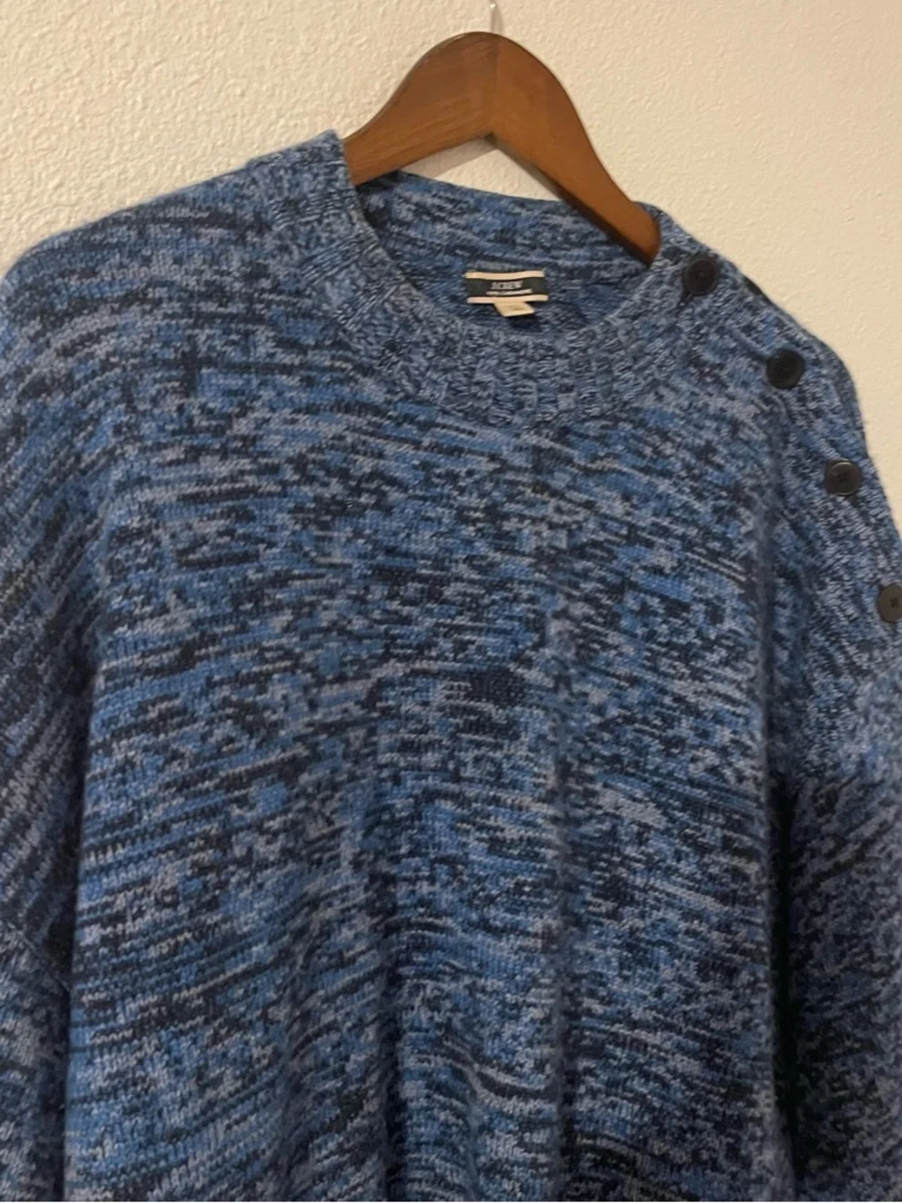 J. Crew 100% Cashmere Women’s XL Blue Marled Button-Shoulder Crewneck Sweater